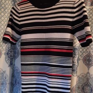 Red, white,pink and black striped dress